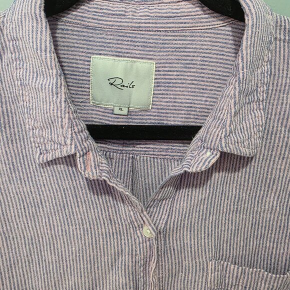 Rails Pink Blue Stripe Button Up Shirt Women’s XL Linen Rayon Blend - Picture 2 of 7